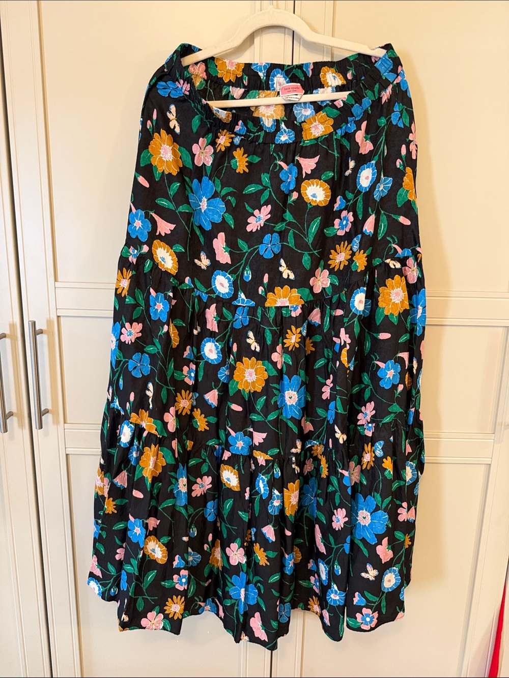 Kate Spade Black Floral Tiered Skirt XXL Romantic Cottagecore Midi